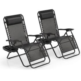 2-Pack Zero Gravity Lounge Chairs,Folding Recliners with Pillow & Cup Holder for Outdoor Patio, Pool, Beach