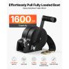 Boat Winch, 1600 lbs Hand Winch, Heavy Duty Manual Rope Crank with 20ft Orange Polyester Strap, Portable Two-Way Ratchet, 2 Speed Switchable