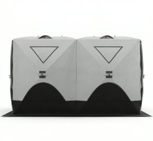 Light Gray 5-8 Person Ice Fishing Shelter Pop-Up Ice Shanty Tent Insulated Portable Tent with 2 Doors And Carrying Bag