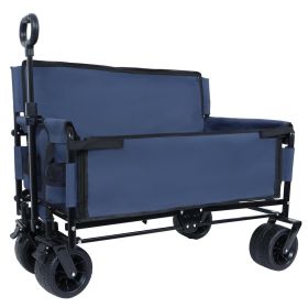 3-in-1 Convertible Folding Wagon Cart with Bench Seat & Storage - 500lbs Heavy-Duty Utility Wagon, 180L Capacity All-Terrain Wheels for Camping, Beach
