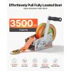 Boat Winch, 3500 lbs Hand Winch, Heavy Duty Manual Rope Crank with 20ft Orange Polyester Strap, Portable Two-Way Ratchet, 2 Speed Switchable