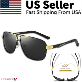 Mens Polarized Pilot Sunglasses Outdoor Driving UV400 Sun Glasses Sport Eyewear (Frame Style: Style 1 - Gold W/ Black Lens)