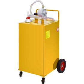 Fuel Caddy, 35 Gallon, Gas Storage Tank on 4 Wheels, with Manuel Transfer Pump, Gasoline Diesel Fuel Container for Cars, Lawn Mowers, ATVs, Boats (Color: Yellow)