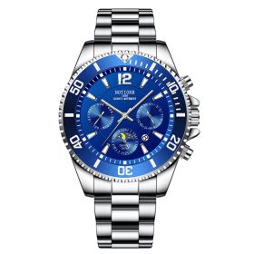 Fashion Men's Watches for Men Sport Waterproof Stainless Steel Quartz Watch Luxury Man Business Luminous Clock relogio masculino (Color: Silver Blue)