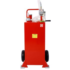 30 Gallon Gas Caddy With Wheels, Fuel Transfer Tank Gasoline Diesel Can Reversible Rotary Hand Siphon Pump (Color: as Pic)