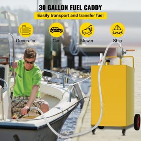30 Gallon Fuel Caddy, Gas Storage Tank & 4 Wheels, with Manuel Transfer Pump, Gasoline Diesel Fuel Container for Cars, Lawn Mowers, ATVs, Boats, More (Default: Default)