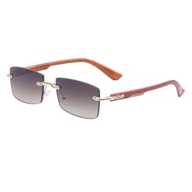 Fashion frameless sunscreen sunglasses women's trendy high-end ins wood grain sunglasses men's wholesale (Color: C18 tea grey)