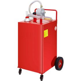 Fuel Caddy, 35 Gallon, Gas Storage Tank on 4 Wheels, with Manuel Transfer Pump, Gasoline Diesel Fuel Container for Cars, Lawn Mowers, ATVs, Boats (Color: Red)