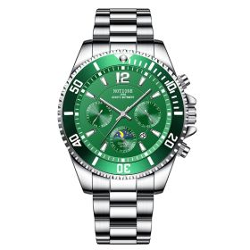 Fashion Men's Watches for Men Sport Waterproof Stainless Steel Quartz Watch Luxury Man Business Luminous Clock relogio masculino (Color: Silver Green)