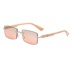 Fashion frameless sunscreen sunglasses women's trendy high-end ins wood grain sunglasses men's wholesale (Color: C3 Tea Orange)