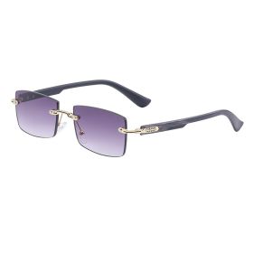 Fashion frameless sunscreen sunglasses women's trendy high-end ins wood grain sunglasses men's wholesale (Color: C2 Gold Double Grey)